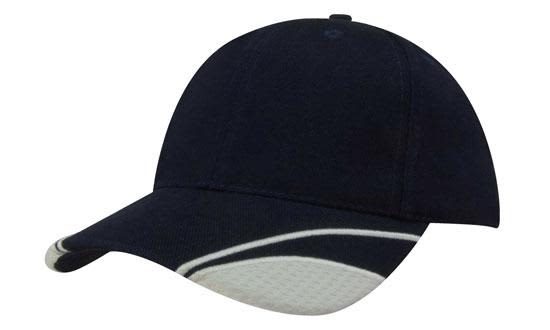 A navy cap with a mesh insert on the peak and a logo feature. Ideal for casual wear or outdoor activities.