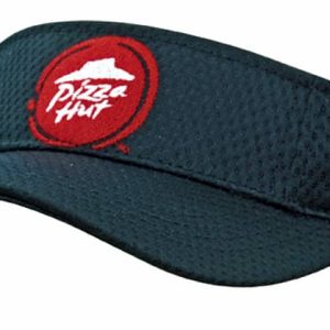A dark green sports mesh visor featuring a red logo on the front.