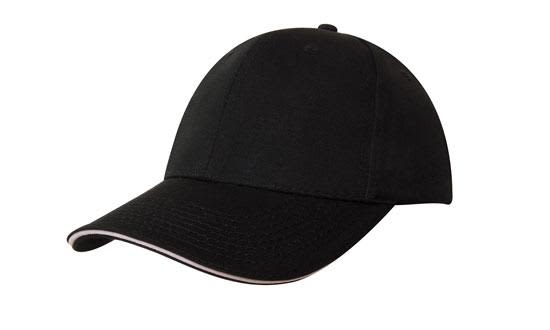 A black Chino Twill cap with a sandwich trim and branding on the front.