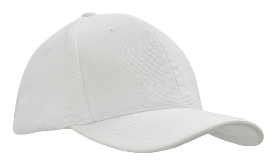 White textured baseball cap with curved brim and structured six-panel design, angled front view on a white background.