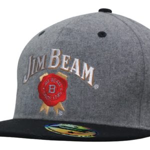 A grey marle flannel cap with a black peak and a logo. Features snapback styling for adjustable fit.