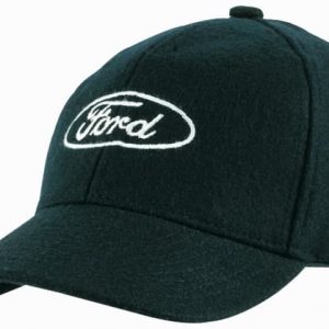 A green Melton wool cap featuring an embroidered logo on the front. The cap has a classic baseball style.