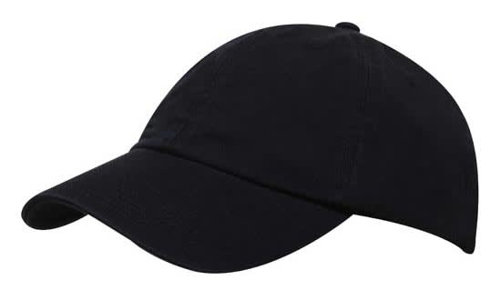 A black washed chino twill cap with a curved peak and a logo on the side.