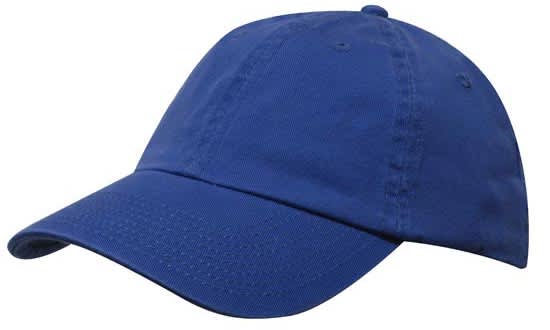 A blue washed chino twill cap featuring a curved brim and an adjustable strap, with a logo on the front.