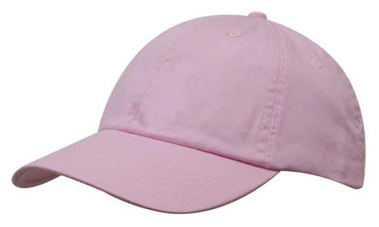 A pink washed chino twill cap with a curved brim and an adjustable strap. It features a logo.