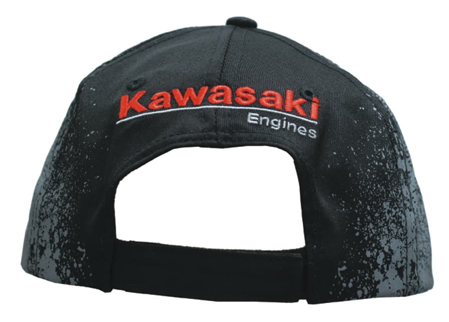 A black cap with a tyre print design and a logo on the back, featuring a casual adjustable strap.