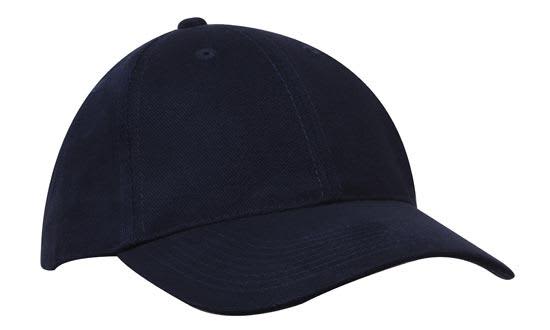 A navy blue premium brushed heavy cotton cap. Features a curved brim and has a logo on the front.