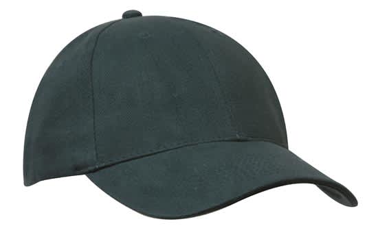 A dark green brushed heavy cotton cap with a curved visor and a basic design. It features a branding logo.