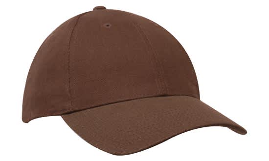 A brown brushed heavy cotton cap with a curved peak and a logo on the front.