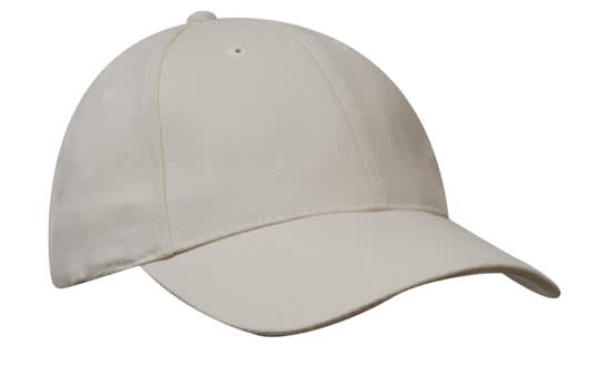 A cream-coloured brushed heavy cotton cap featuring a curved brim and a logo.