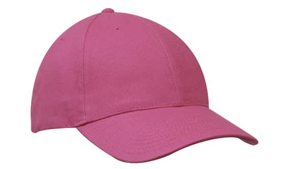 A pink brushed heavy cotton cap featuring a structured design and a curved brim. It has a logo on the front.