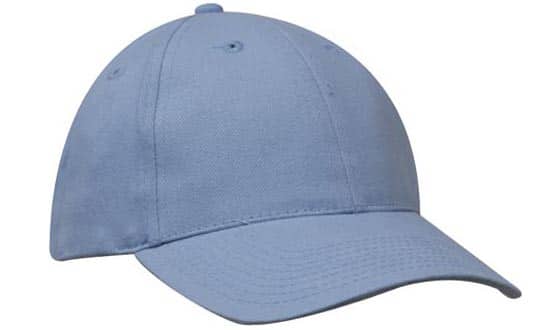 Light blue structured baseball cap with curved brim and stitched eyelets, front-facing on a white background.