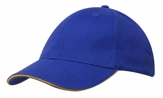 A blue cap with a sandwich trim, featuring a curved brim and an inner logo.