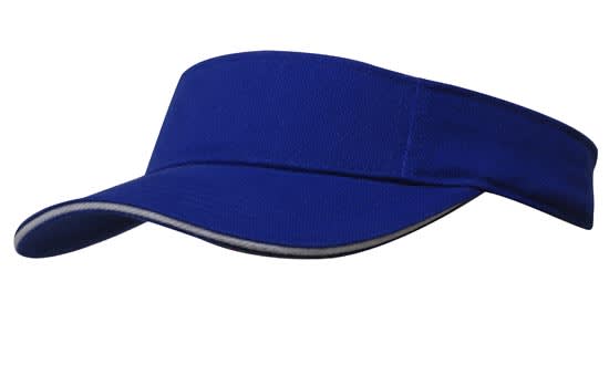 A blue brushed heavy cotton visor with a contrasting trim and logo.