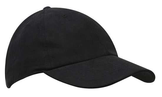 A black water-resistant cap with a curved brim and an adjustable strap, featuring a logo.