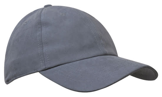 A grey water-resistant polynosic cap with a curved peak and stitching details, featuring a logo.