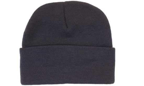 Acrylic beanie with Thinsulate lining in dark navy, featuring a folded cuff and a logo.