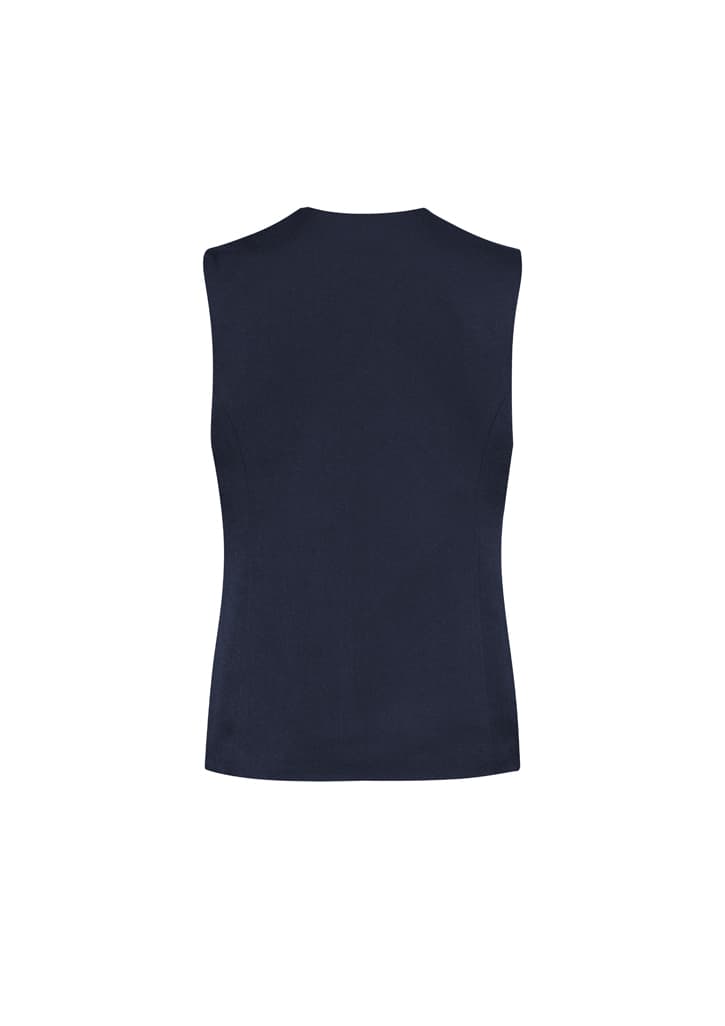 A women's cool stretch longline vest in navy blue, featuring a sleeveless design and a simple back view.