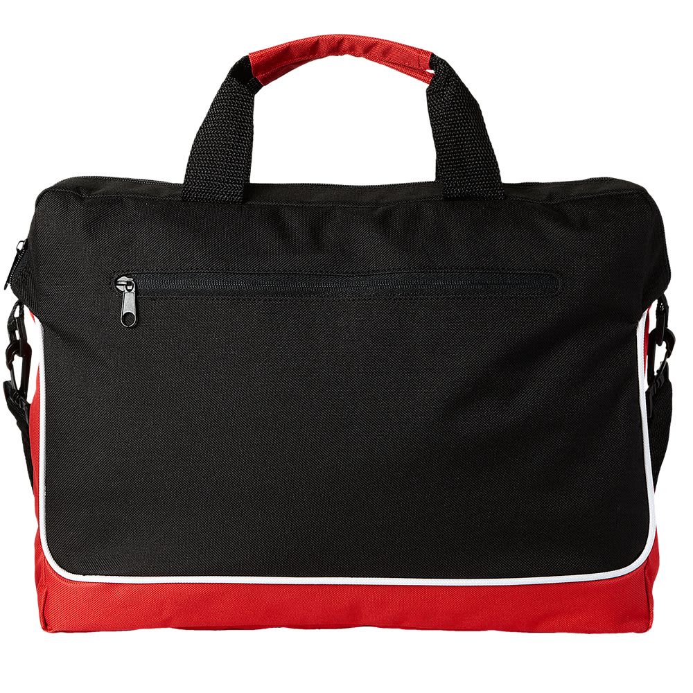 A blue and black laptop bag with a handle and a logo on the front. Suitable for carrying various items.