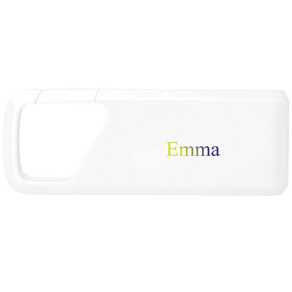 A white Clip-Clap 2 Bluetooth Speaker with a sleek design, featuring a logo on its exterior.