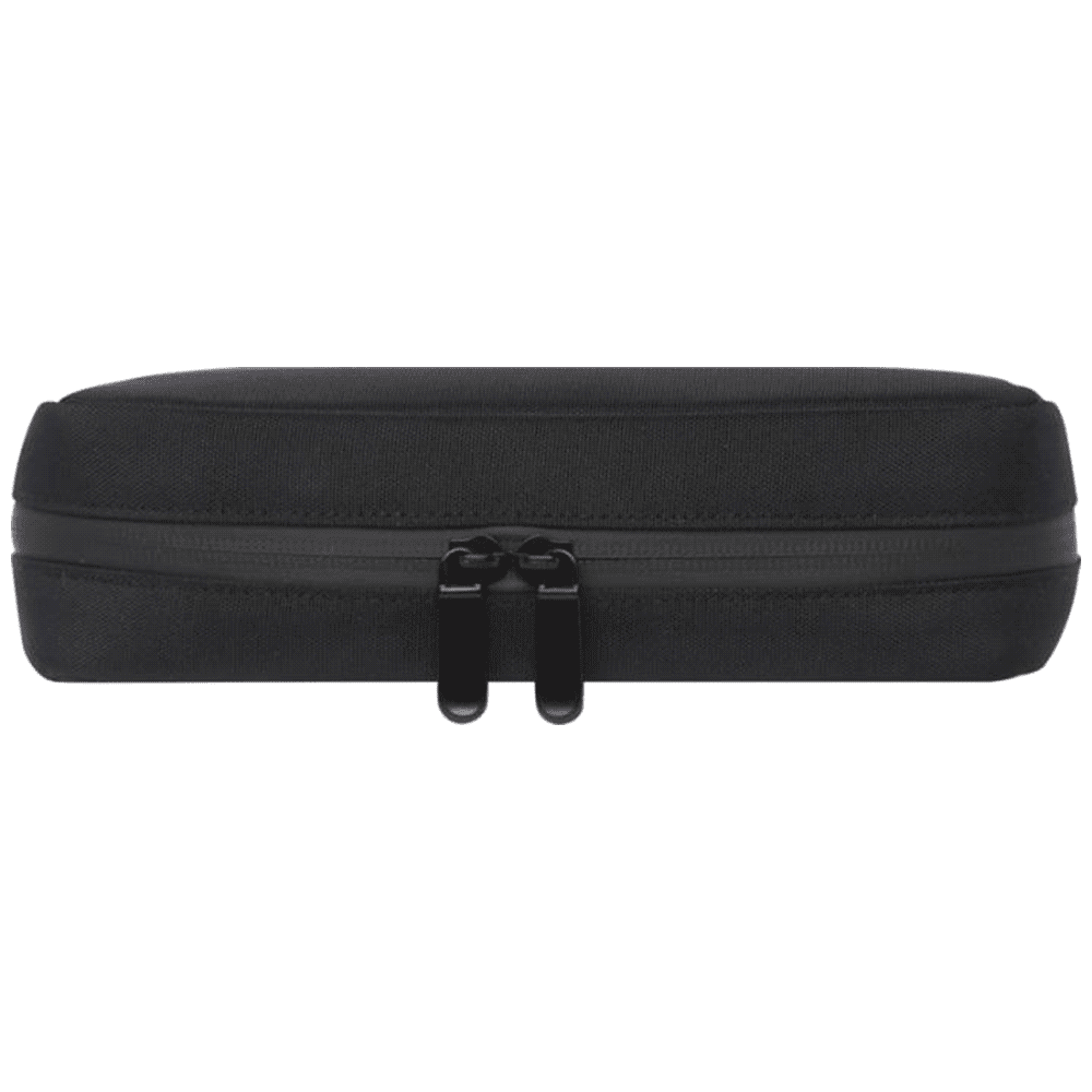A black organiser pouch with a zippered closure, featuring a simple design and a logo.