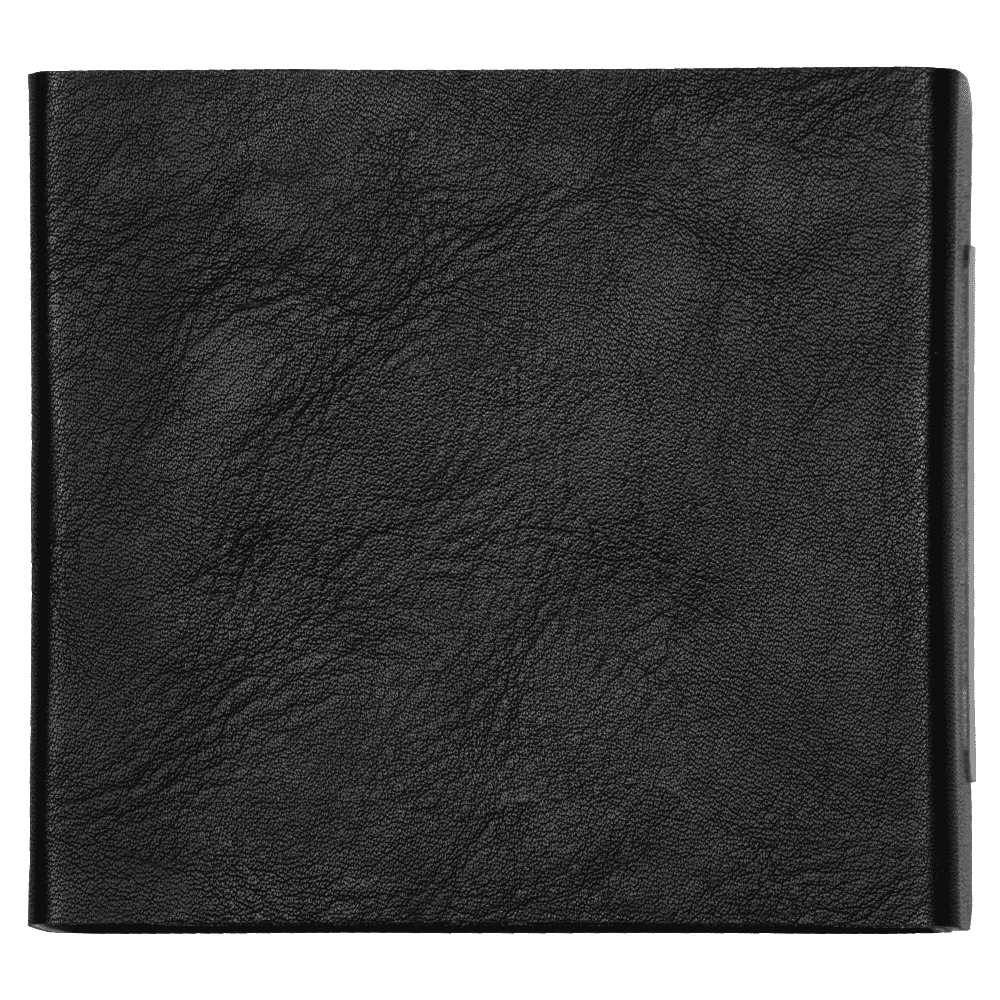 A black, textured cover of the Exec Multi Media 3-In-1 Charger, featuring a logo on the side.