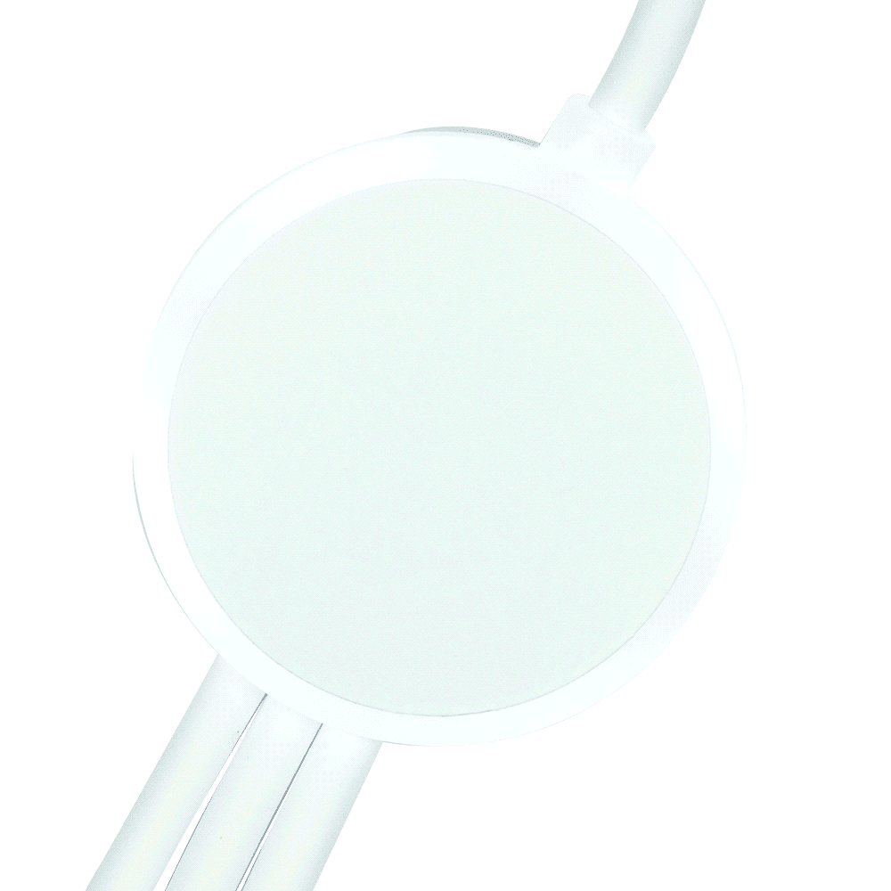 A white 120cm recycled 6-in-1 charging cable with multiple connectors and a circular hub.