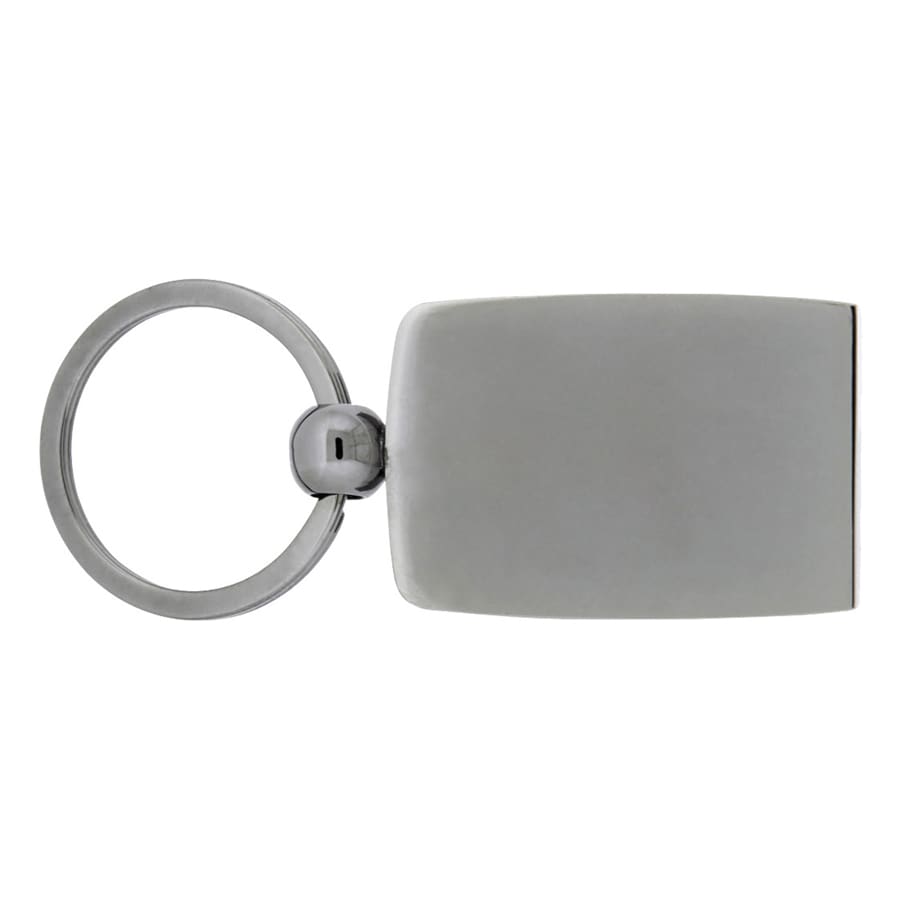 A sleek silver carbon fibre keychain with a round attachment ring and a rectangular body.