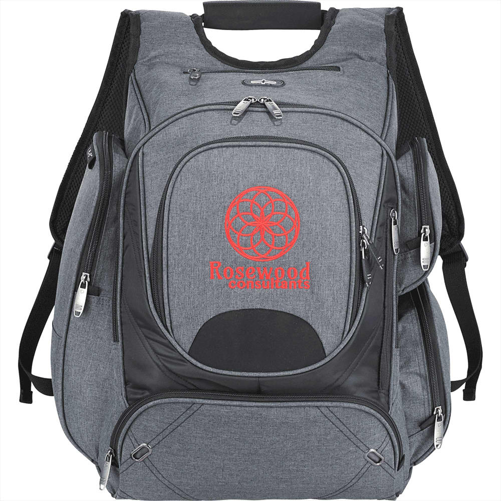 A black checkpoint-friendly backpack with a spacious interior and a designed compartment for easy access.