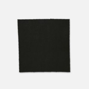 A square piece of black fabric with a fine, textured edge, showcasing a plain design.