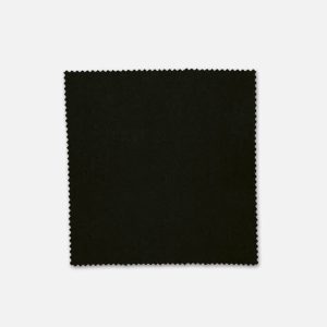 A square piece of black fabric with a scalloped edge, displaying a smooth texture.