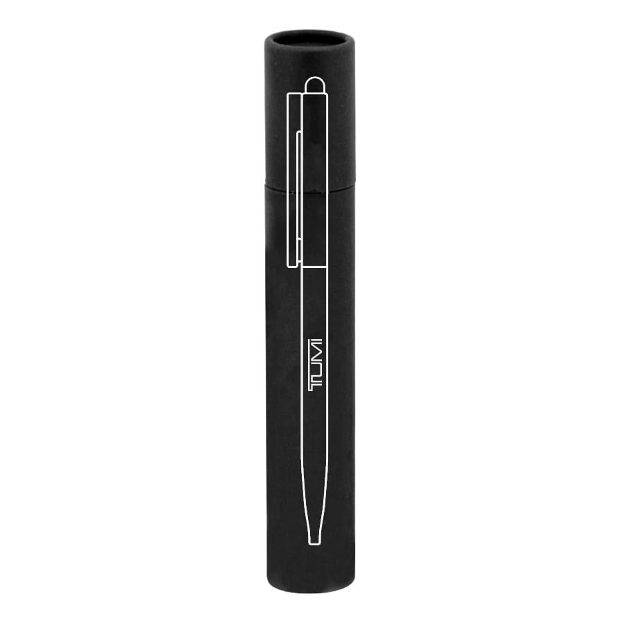 A thin stylus pen in black with a protective casing and a clip for easy attachment.