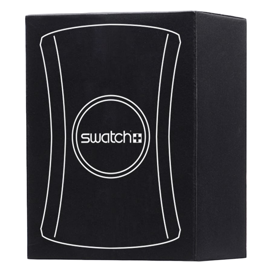 A black box with a circular logo in the centre. The box has white outlines and features branding.
