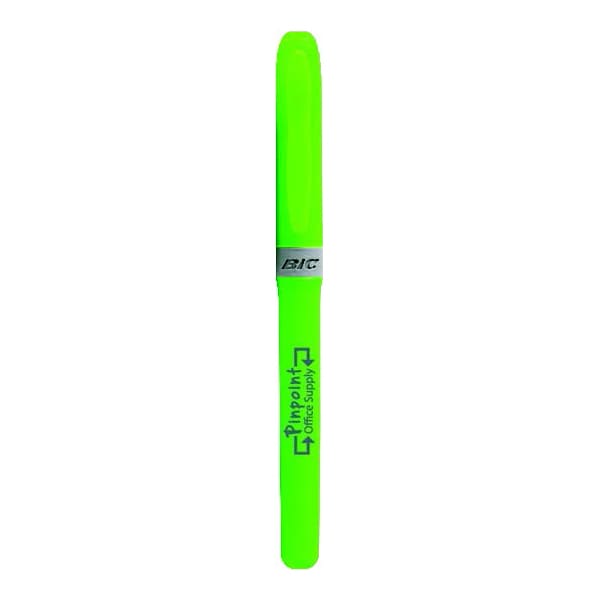 A bright green highlighter with a branded clip and a smooth, chisel tip for highlighting text.