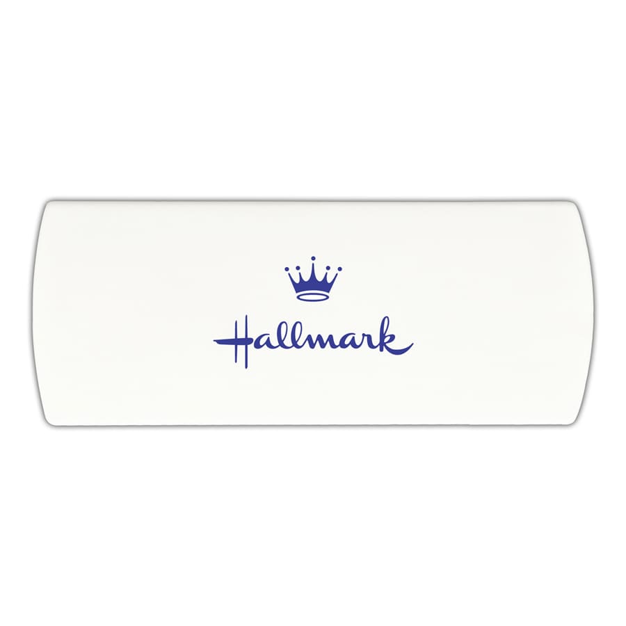 A cream-coloured bandage dispenser with a blue logo and crown graphic.