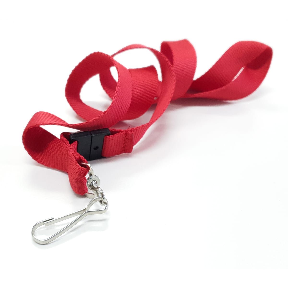A red 19mm custom lanyard with a clip for attaching items, featuring a simple design.