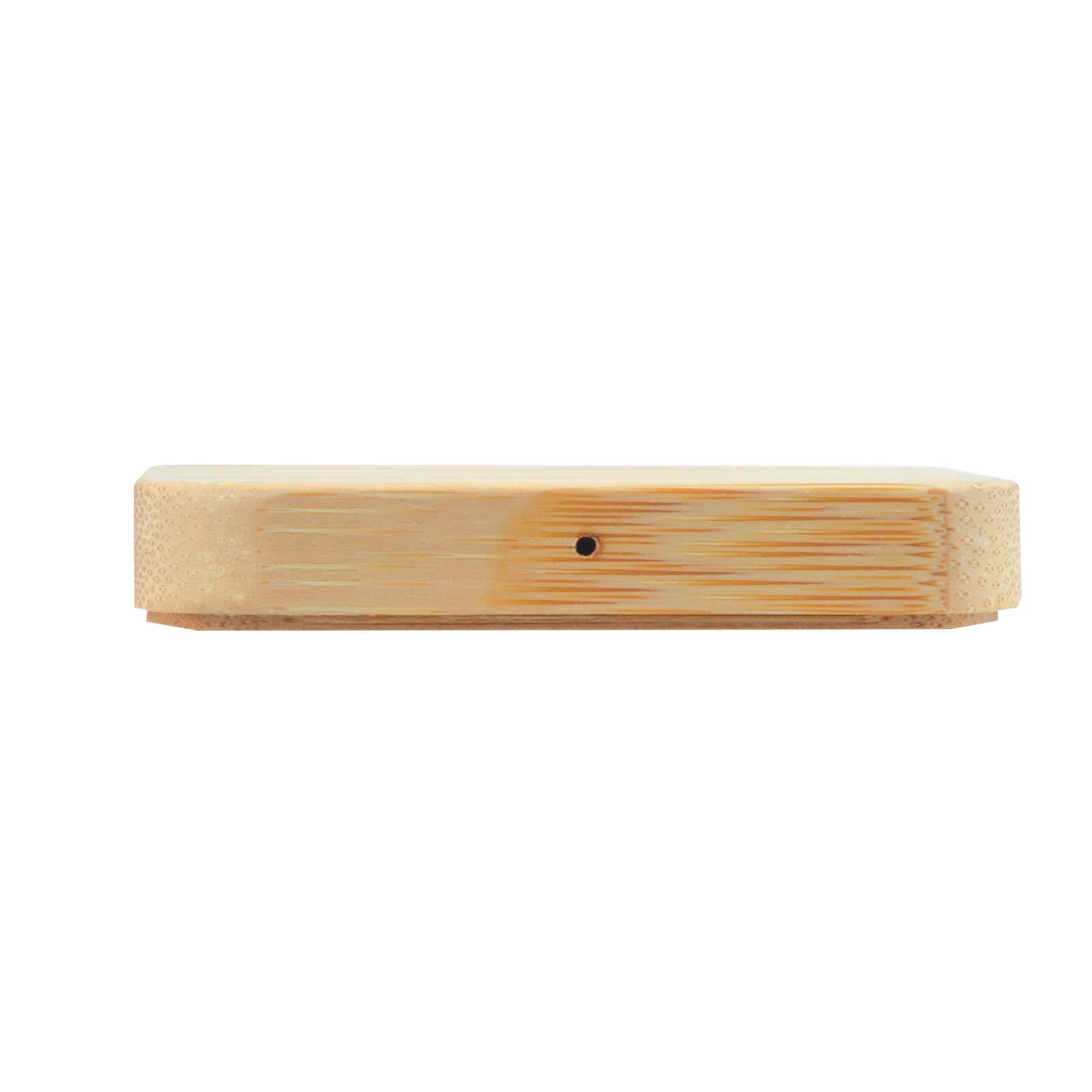 A bamboo wireless charger with a minimalist design and a smooth, natural finish. It features a small logo.