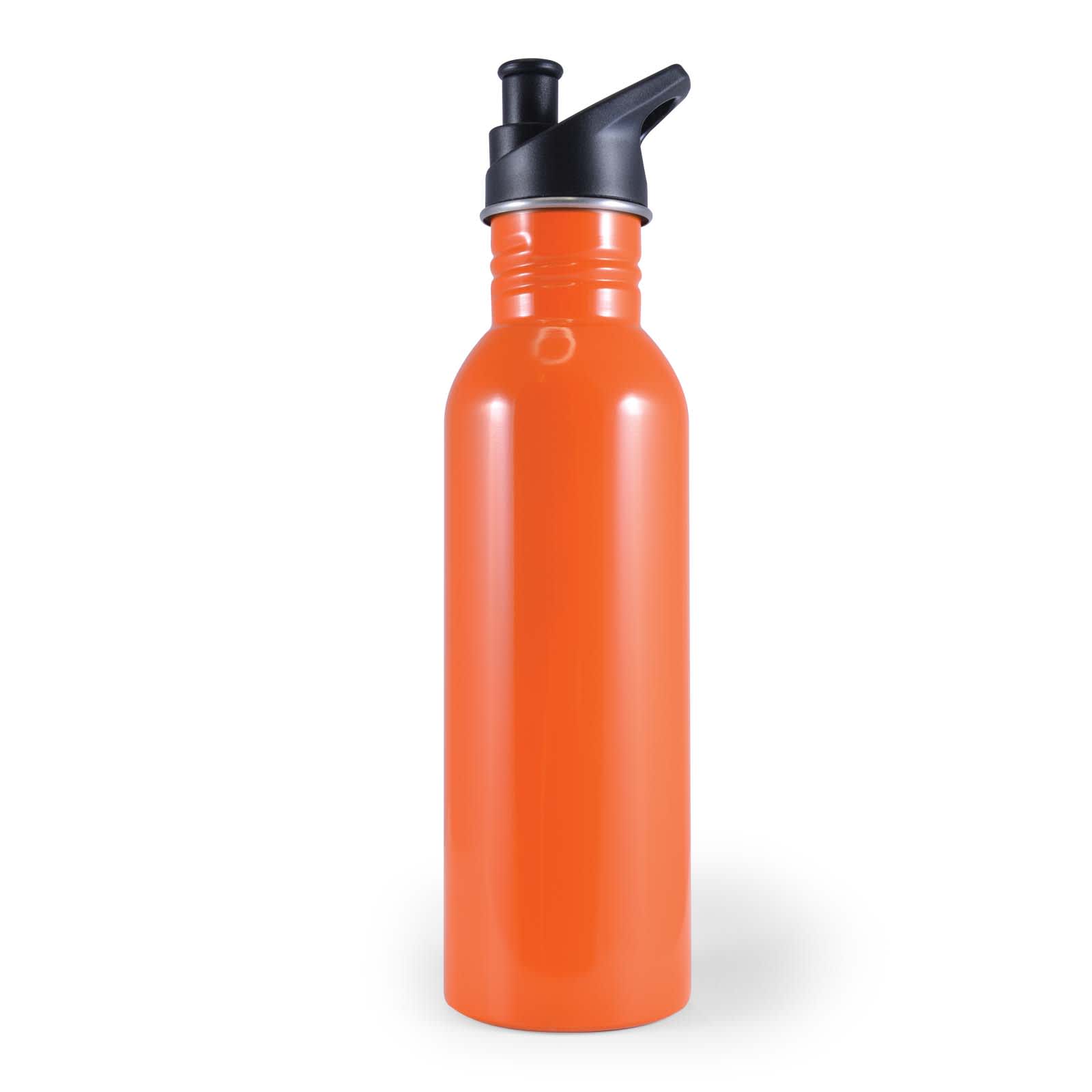 A drink bottle in a vibrant blue color with a black spout and cap, featuring a logo.