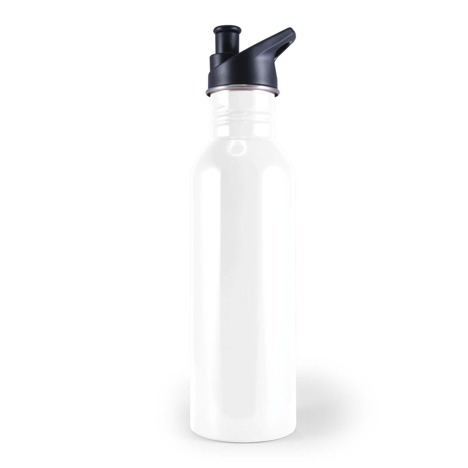 A drink bottle in a vibrant orange color featuring a black spout and cap.