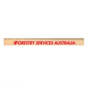 A 30cm wooden ruler with markings for measurement and the text "FORESTRY SERVICES AUSTRALIA" printed in red.