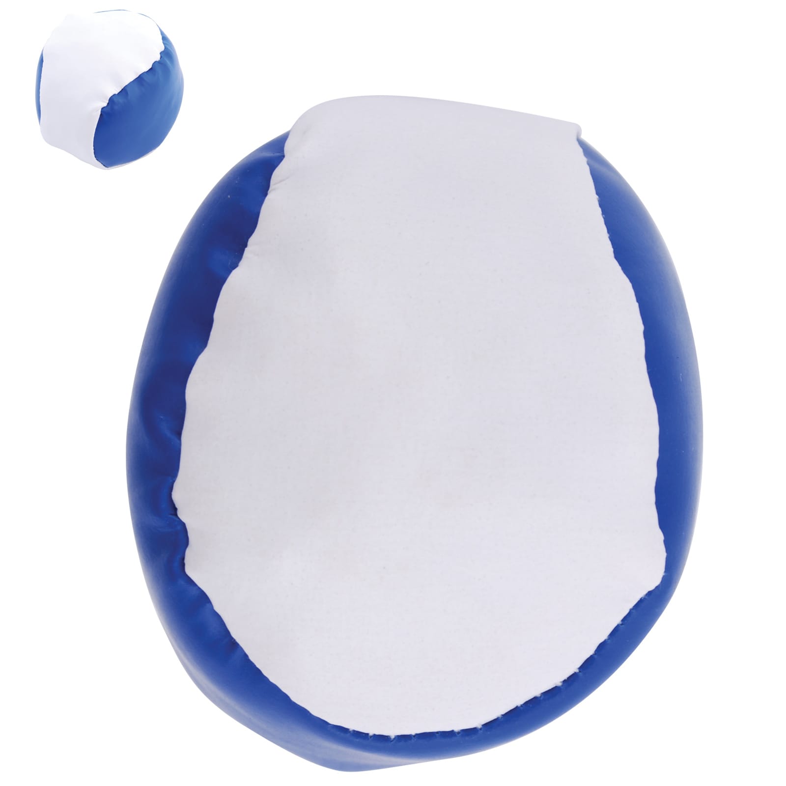 Two Ace Hacky Sacks are displayed, featuring a large blue and white design and a smaller version in blue.