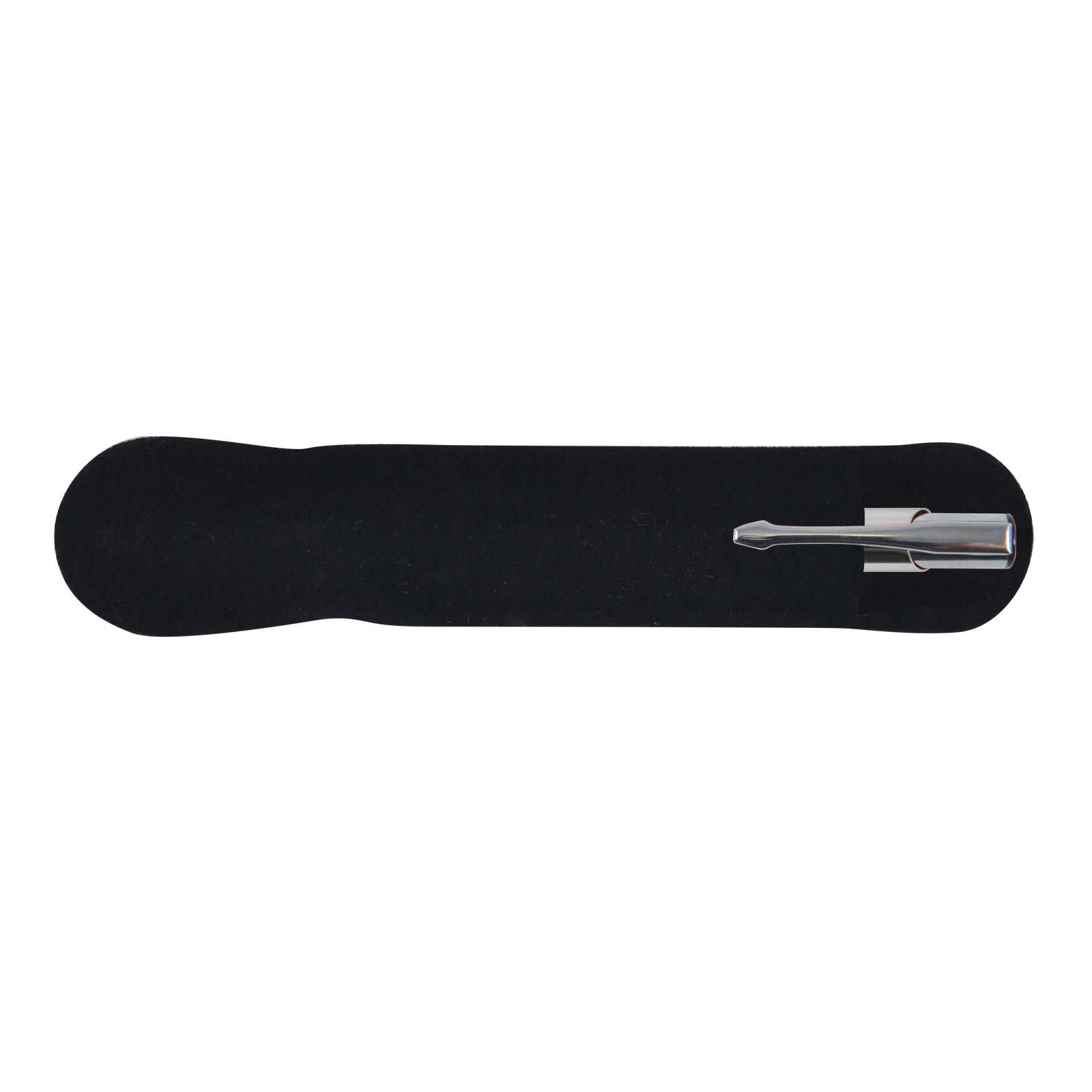 A metal Napier Pen displayed on a black felt base.