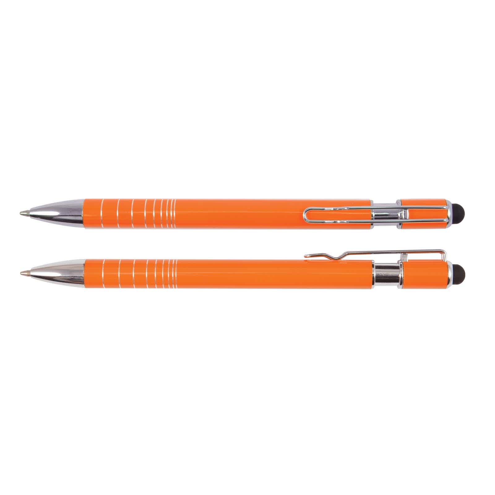 An orange Helix Pen / Stylus with a smooth finish and silver accents, featuring both a pen and a stylus tip.