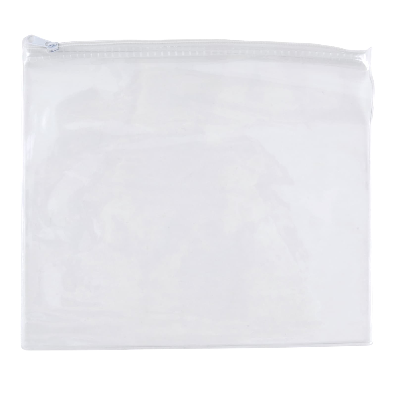 A transparent, zippered pencil case designed for organizing and storing office supplies.