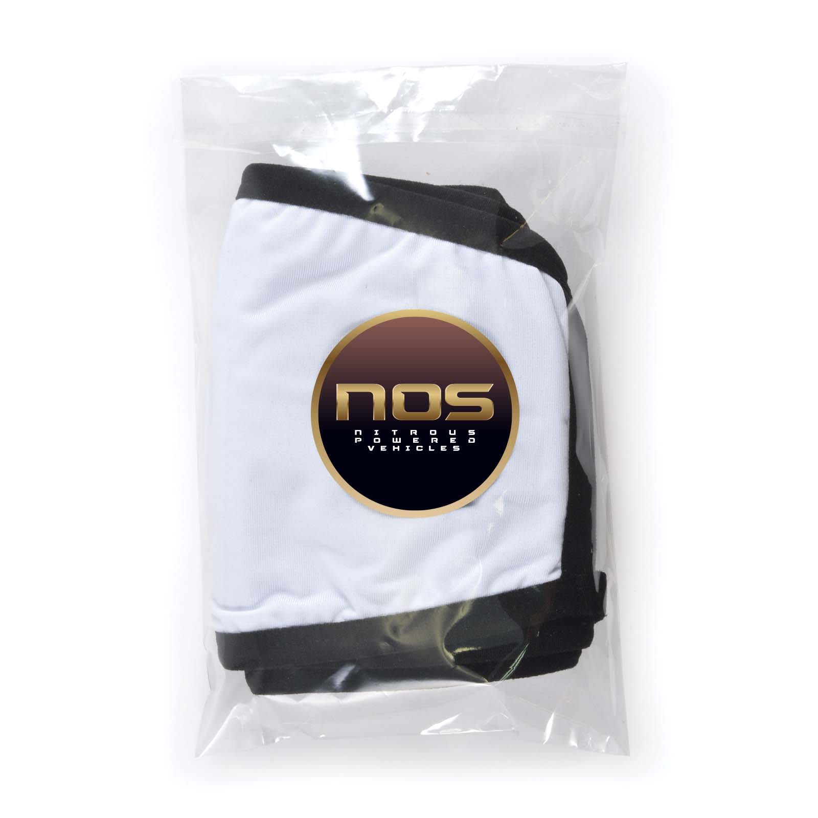 A pack containing a Shield Face Mask featuring the NOS logo, enclosed in clear packaging.