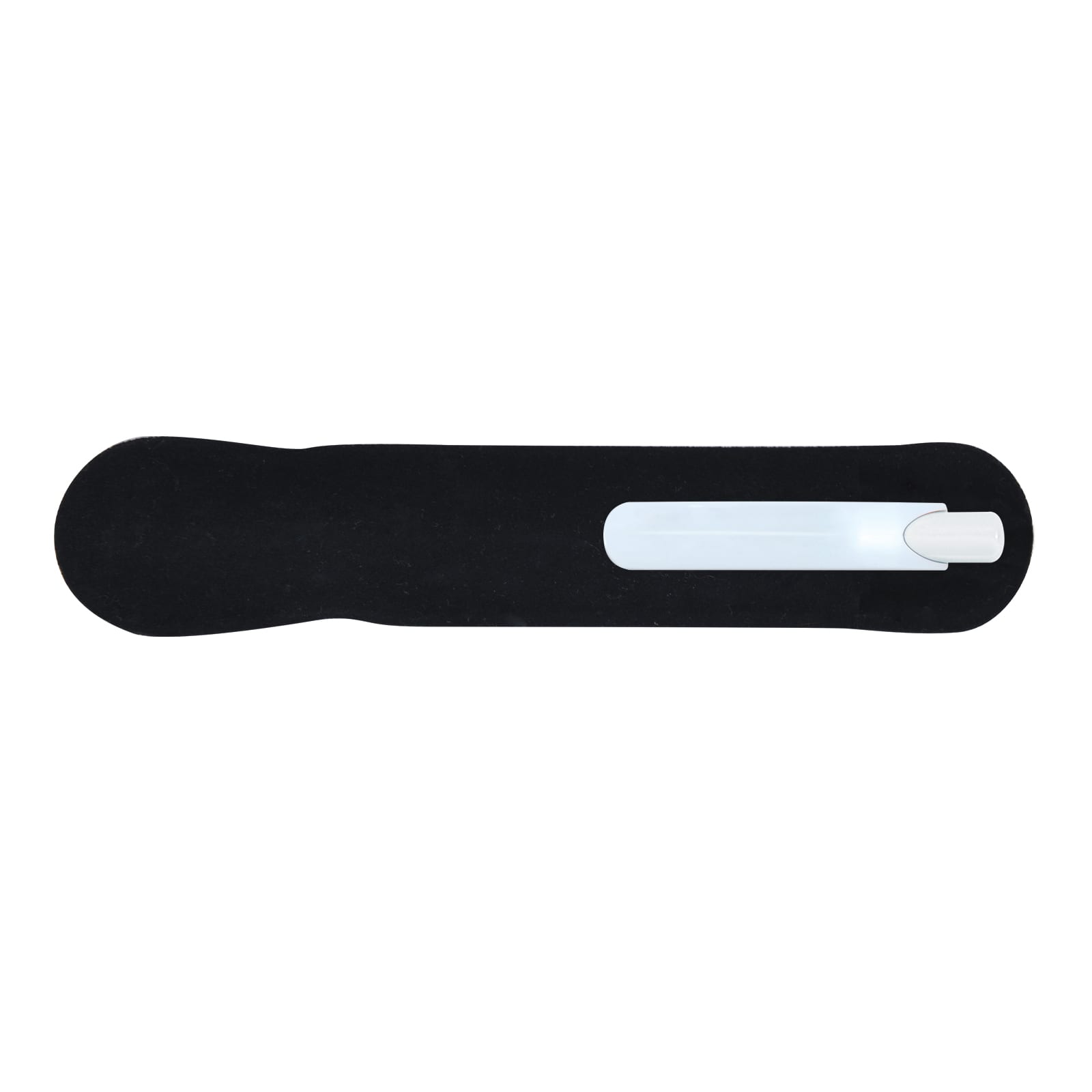 A Falcon Pen, designed with a sleek plastic body and a smooth writing tip, showcased on a black surface.