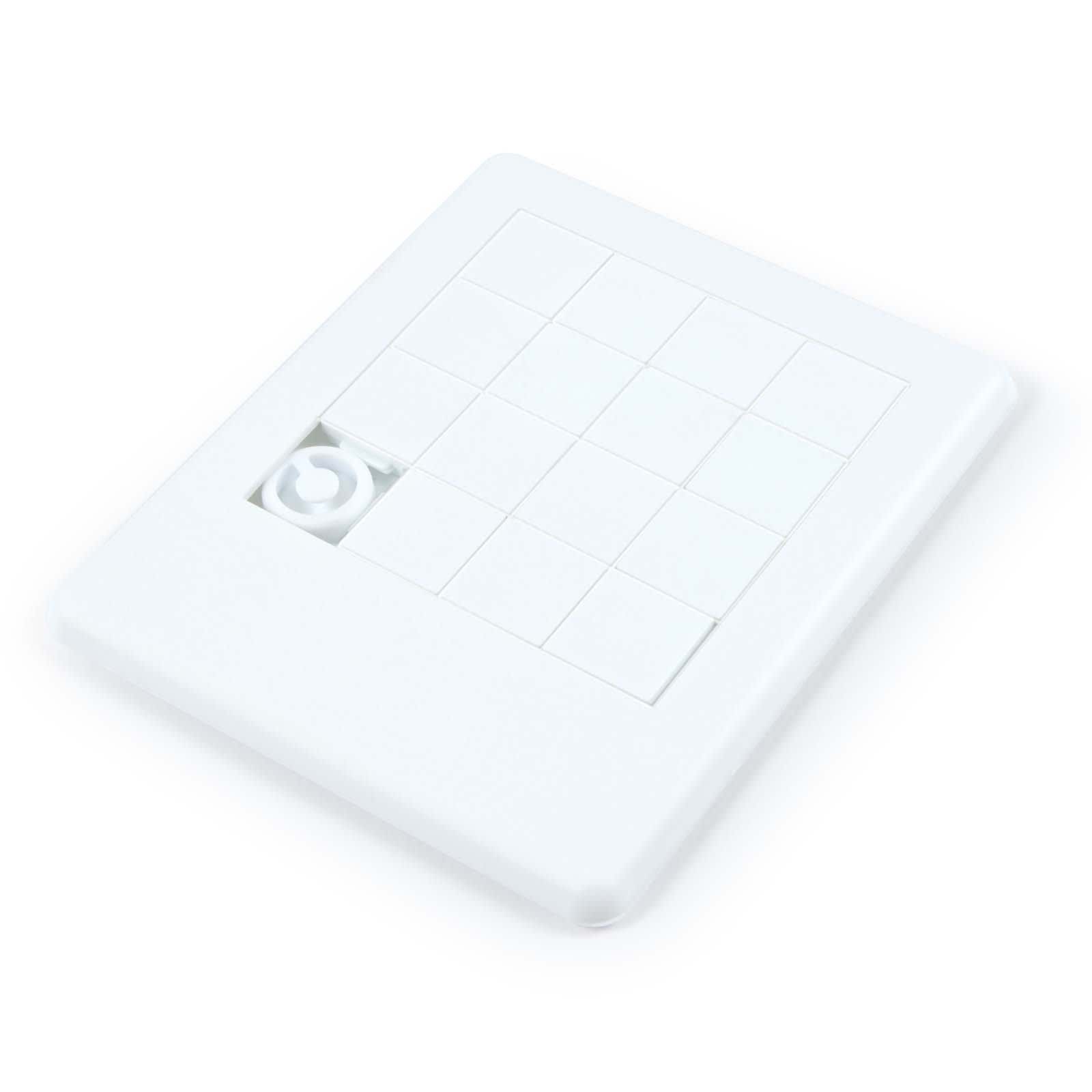 A sliding tile puzzle featuring a white frame with a grid of movable tiles and one empty space for rearranging.