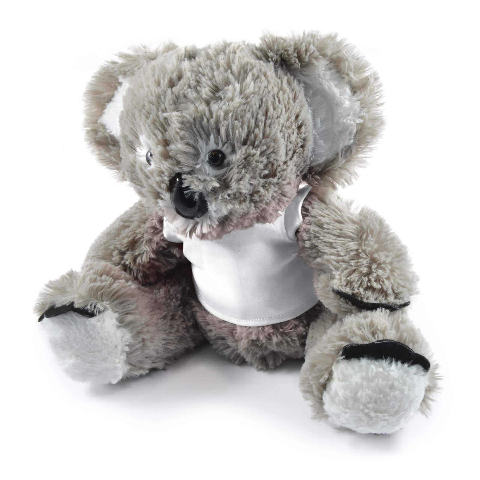 A plush koala toy named Korporate Koala featuring soft fur and a light-colored shirt.