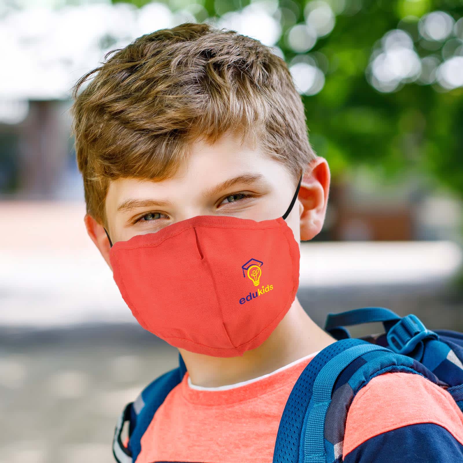 A Deluxe Children's Face Mask in red with the logo 