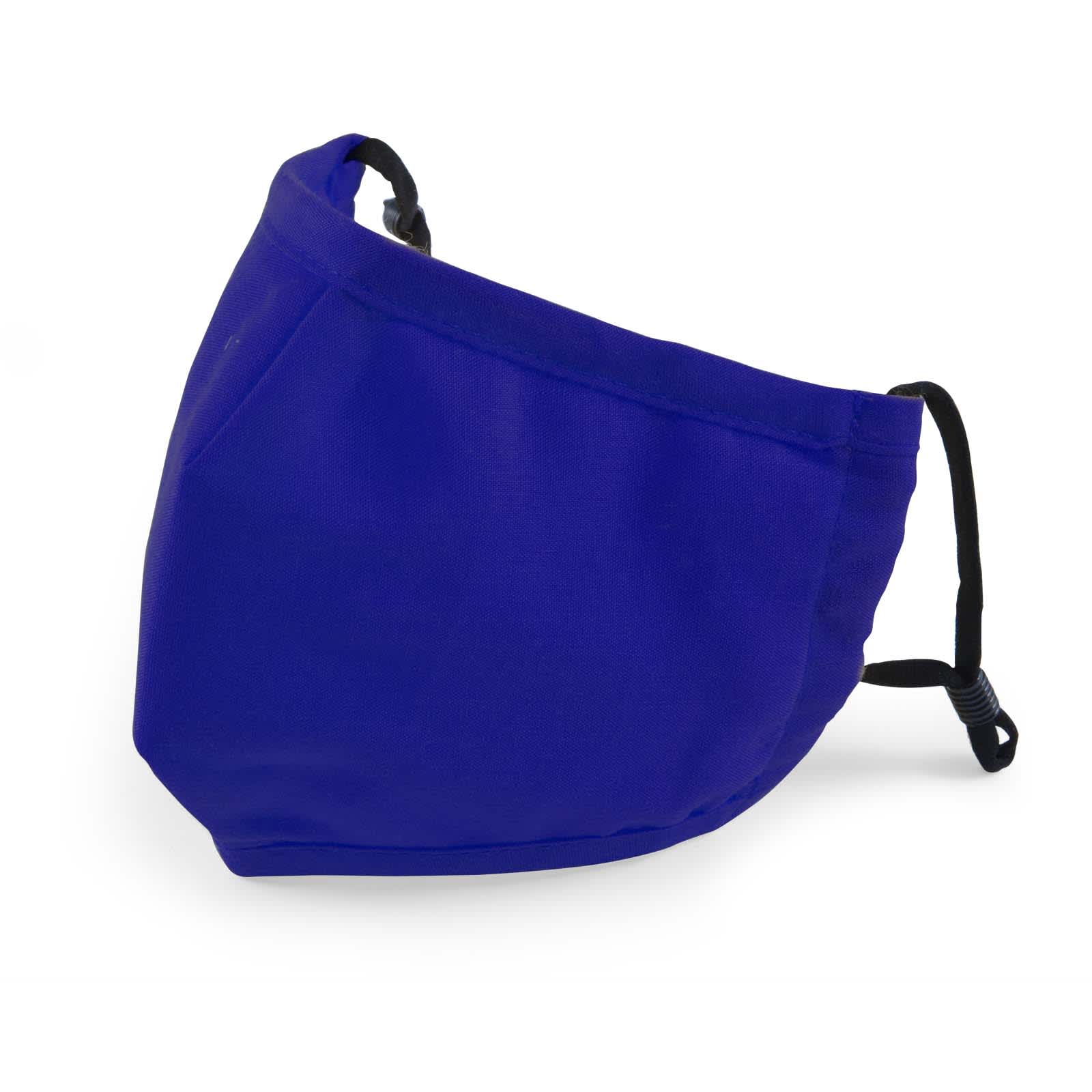 A Deluxe Children's Face Mask in vibrant blue, featuring adjustable ear straps for a comfortable fit.
